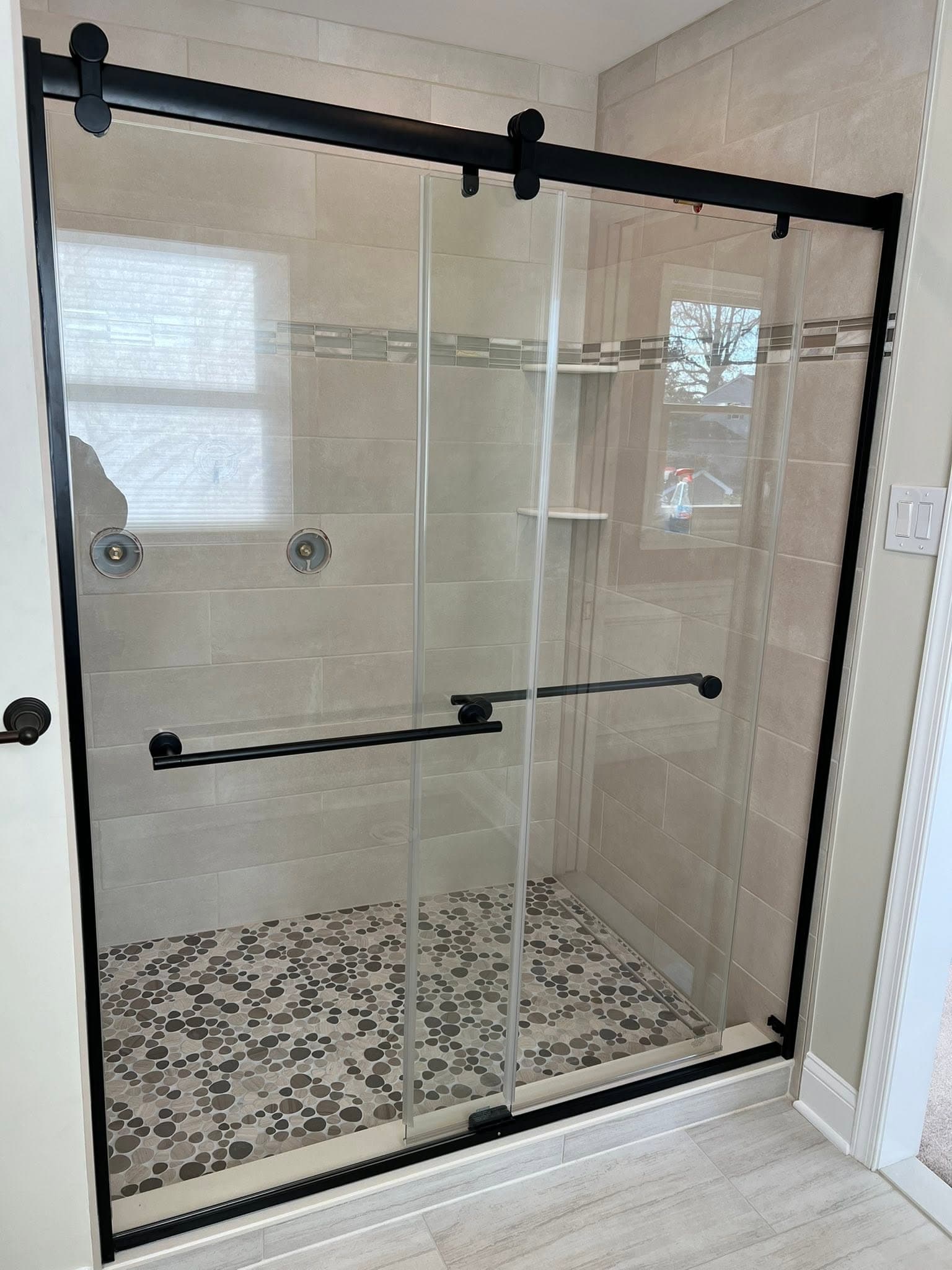 Bathroom with glass shower, after view 4