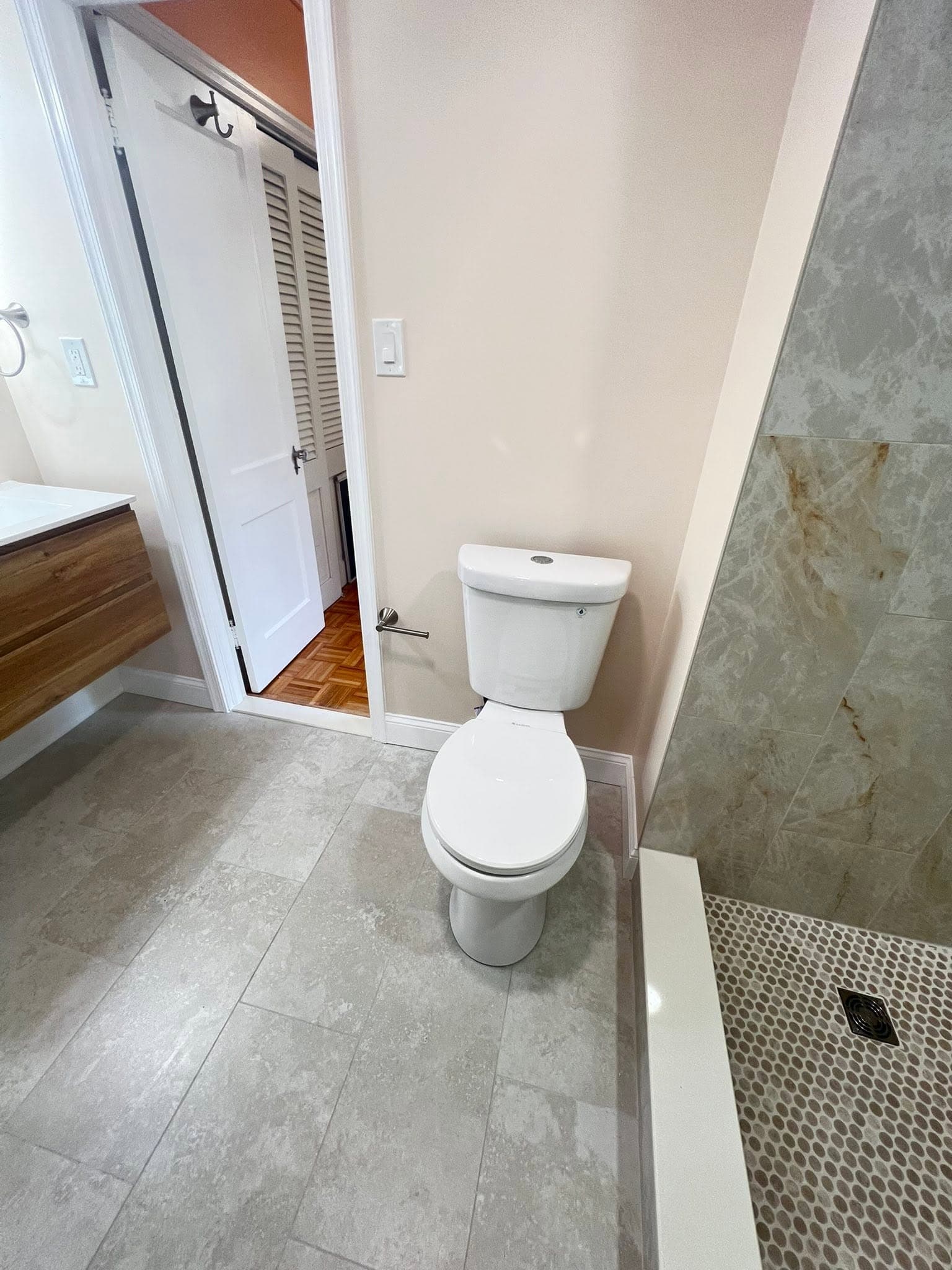 Bathroom with open shower, after view 4