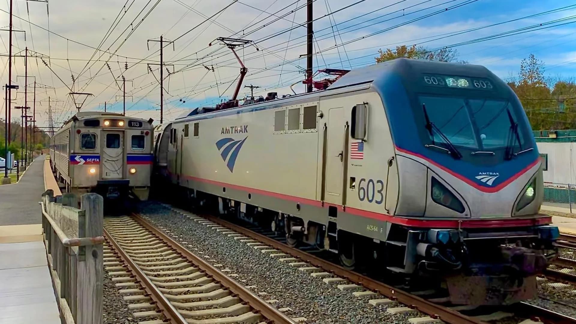 Amtrak and SEPTA trains at Cornwells Heights station in Bensalem
