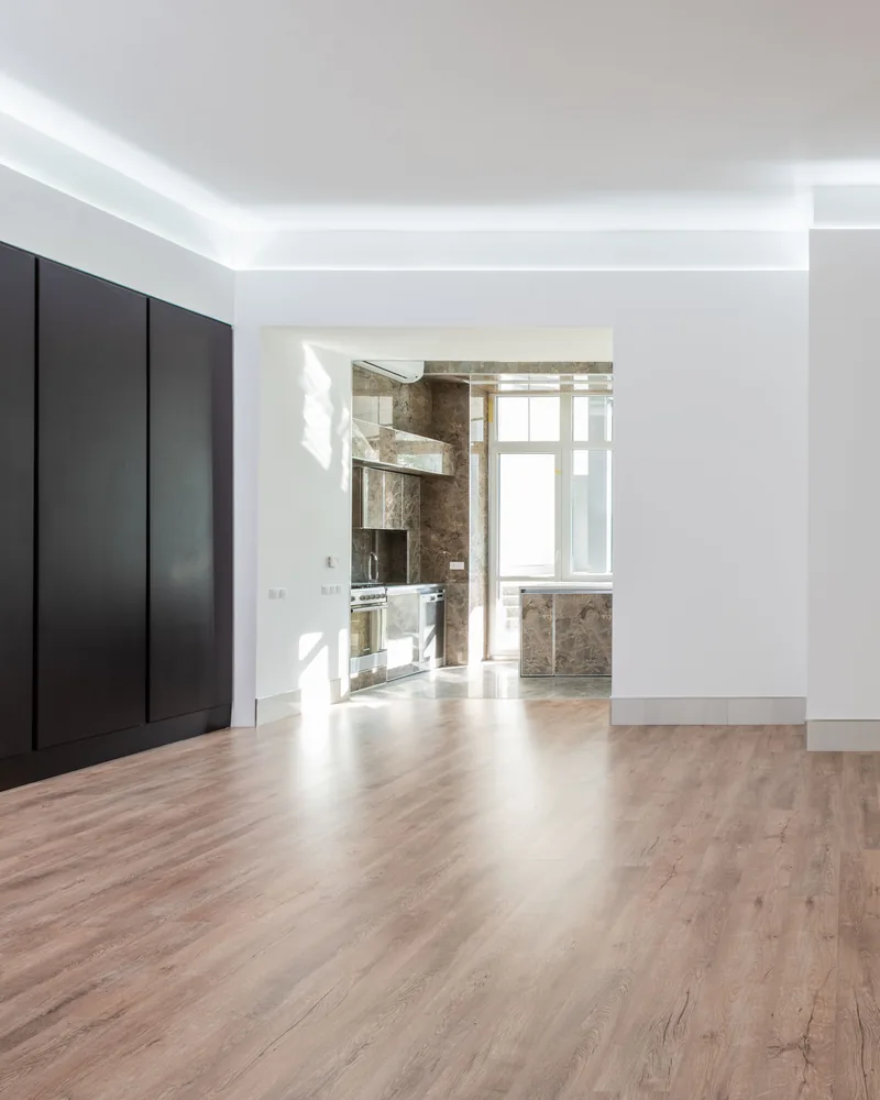 Bright modern home with connected rooms and wood floors